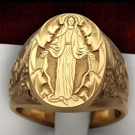 Title 7, Anel Dourado Elegante com Insígnia Esculpida pa...