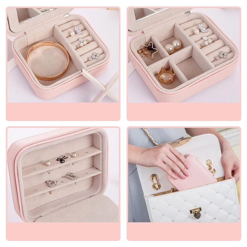 Women's Mini Earrings Rings Jewelry Box Useful Makeup Organizer With Zipper Travel Portable Jewelry Box Storage — photo 5