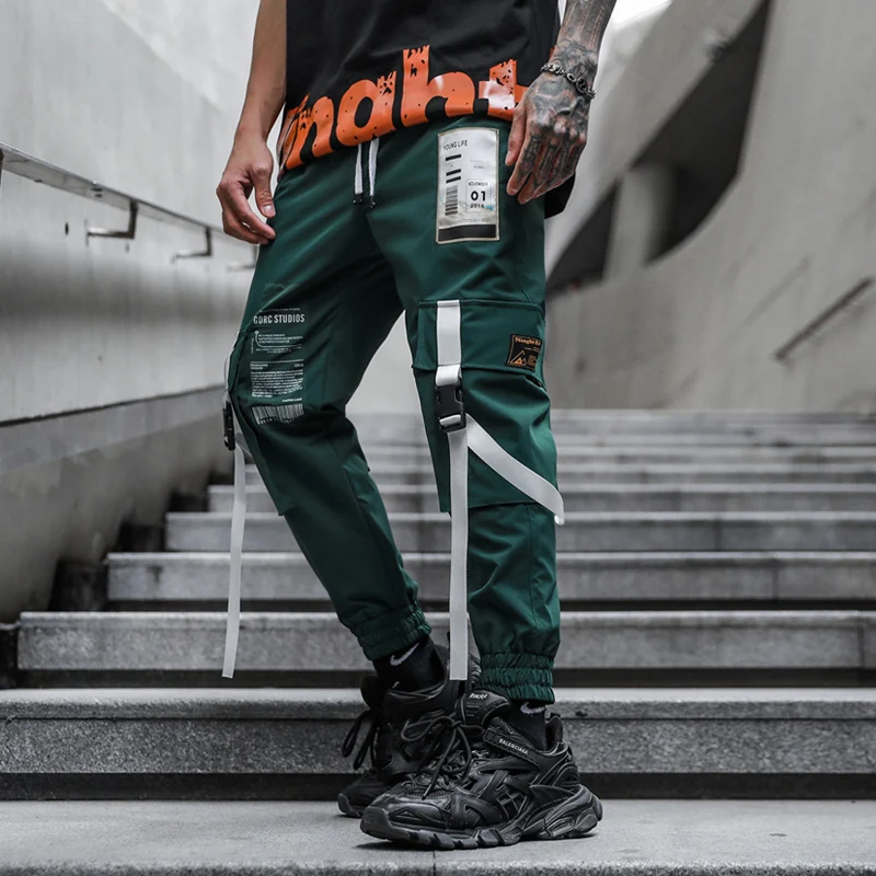 Men's Hip Hop Dark Loose Web Cargo Pants — photo 4