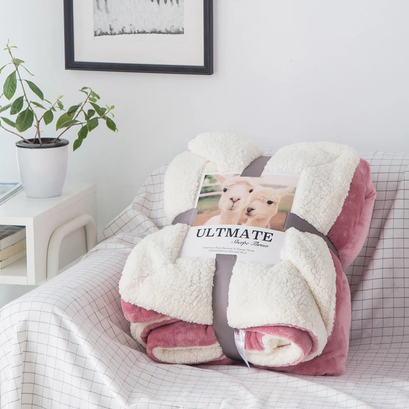 Double Layer Thickened Cashmere Winter Home Blanket Sherpa Plaid for Bed Newborn Wraps Comforter — photo 2