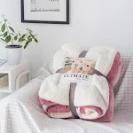 Double Layer Thickened Cashmere Winter Home Blanket Sherpa Plaid for Bed Newborn Wraps Comforter — photo 2