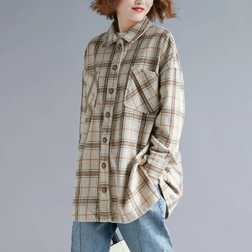 Title 5, Literary Loose Large Size Womens Wild Plaid Pa...