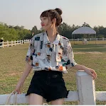 Vintage print dames shirt met korte mouwen, dunne top voor vrouwen, lichtgewicht en comfortabel, perfect voor warme dagen, retro look. — foto 12