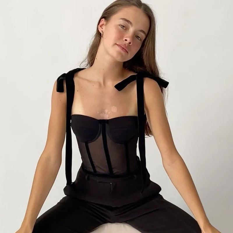Title 7, See-through Fitted Waist Backless Camisole For ...