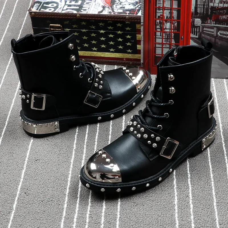 Title 6, Studded Flat Heel Mens Round Toe Viscose Marti...