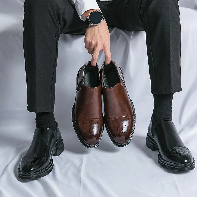 Scarpe da uomo formali in pelle, nuove, senza lacci, per aumentare l'altezza, stile elegante e pratico per affari e lavoro. — foto 2