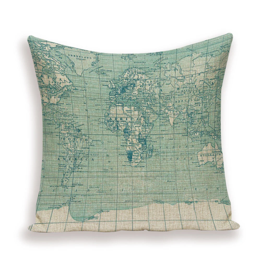 Capa de almofada retro, mapa do mundo europeu, capa de sofá marroquino, linho, decoração de casa, almofada decorativa e capa de assento. — foto 14