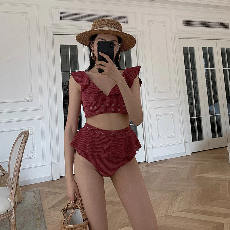 Nuevo bikini con volantes y espalda descubierta, cintura alta, sexy y dividido, para mujeres. Disfruta del sol con estilo y comodidad. — foto 4