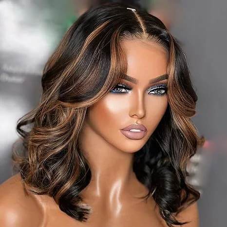 Peruca feminina europeia e americana castanho com luzes, cabelo curto encaracolado e médio, para um visual charmoso e estiloso. — foto 4