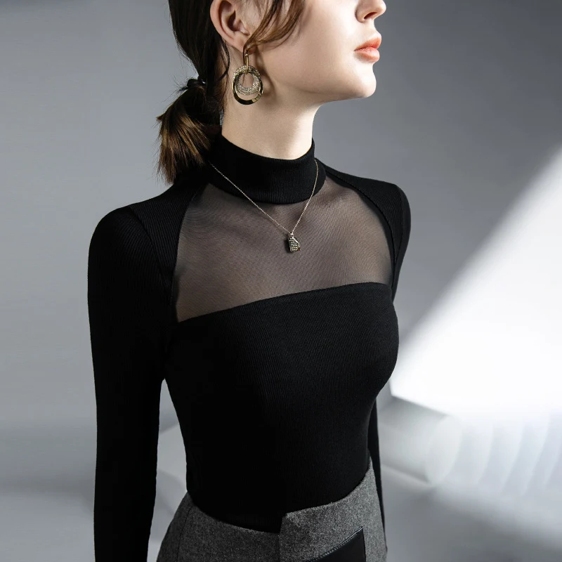 Tops Schwarz Herbst Und Winter Neue Inside Take Bottoming Shirt Weibliche Lange-ärmeln — foto 2