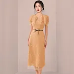 Elegant Slim-fit Cape Collar Bow Women's Dress — photo 1