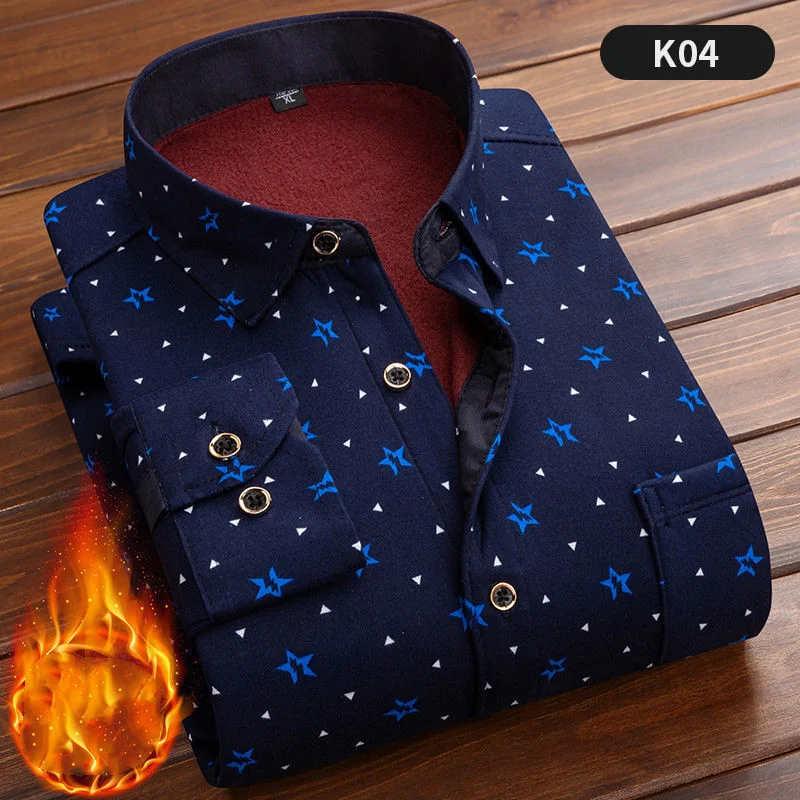 Camisa masculina plus size de manga longa, forro de veludo acolchoado, quente e confortável, ideal para o inverno, agasalho masculino essencial. — foto 1