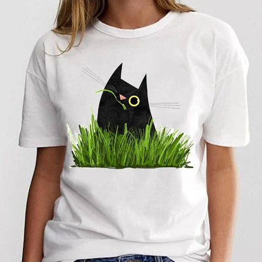 Title 7, Nieuwe eenvoudige kat dier cartoon print losse ...