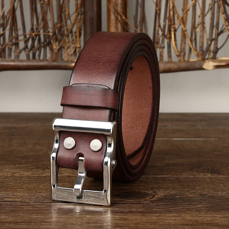 Men's Retro Leather Belt, First Layer Cowhide, Stainless Steel Buckle, All-match style, durable and versatile, perfect f — photo 2