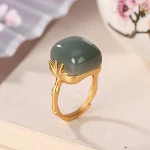 Anel Feminino de Prata Esterlina Banhado a Ouro Jade Hetian Elegância e Sofisticação Joia Perfeita para Uso Diário e Festas — foto 10