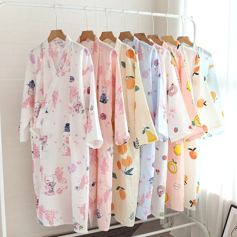 Women Bathrobe Nightdress Long Sleeve Nightgown Cotton Gauze — photo 67