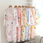 Women Bathrobe Nightdress Long Sleeve Nightgown Cotton Gauze — photo 67