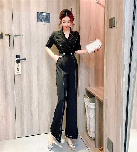Title 1, Western Style High-end Jumpsuit with Suit Colla...