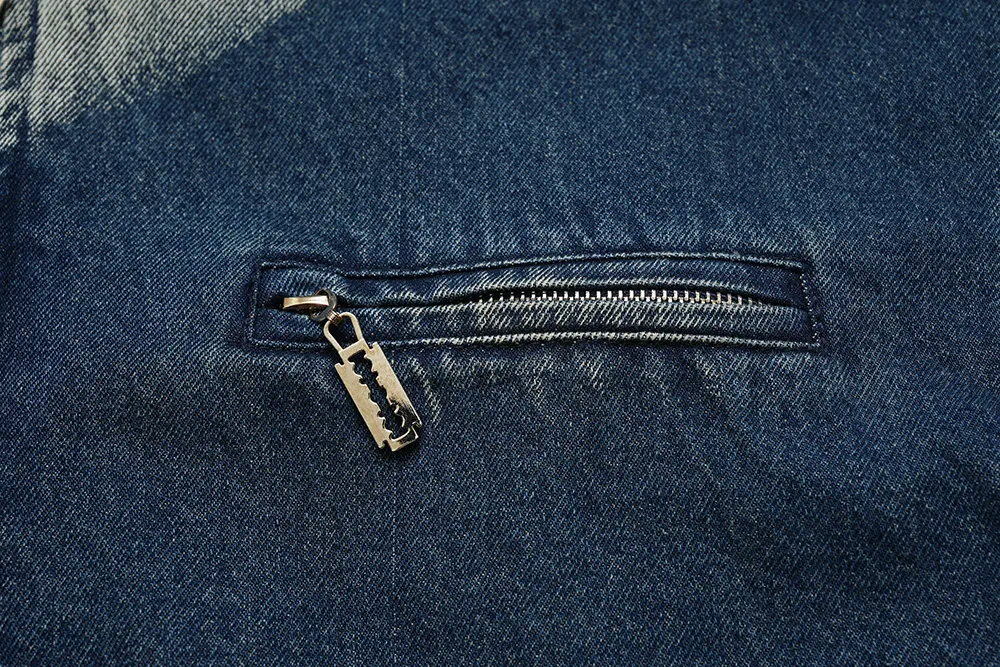 Jaqueta Jeans com Capuz Masculina Primavera Outono High Street Design Manga Pregueada Zíper. Moda Funcional e Moderna. — foto 22