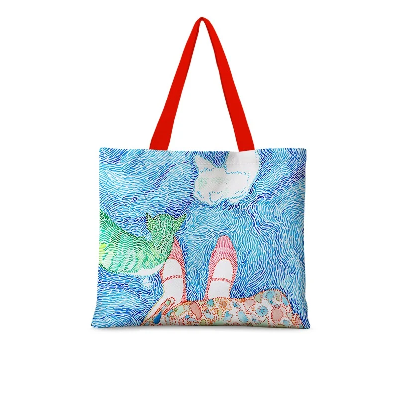 Title 7, Cat Illustration Shoulder Bag, Large Capacity C...