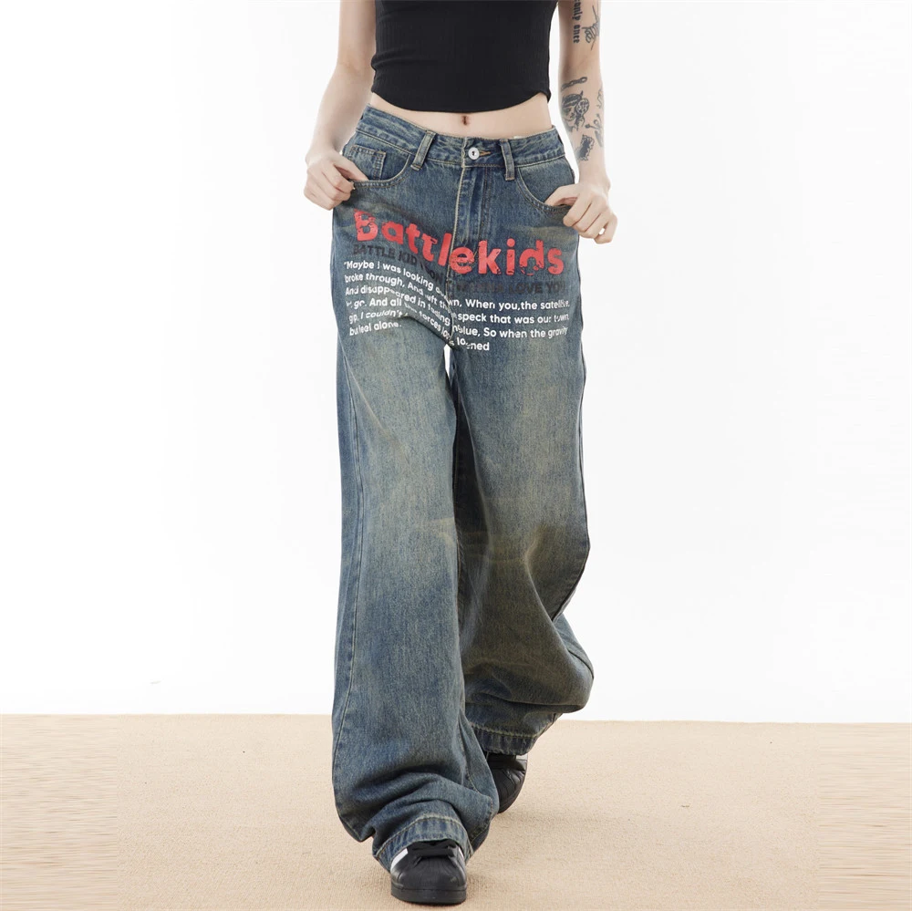 European and American Letter Print Loose Denim Trousers offer comfortable, stylish, and relaxed fit, perfect for everyda — photo 14