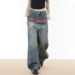 European and American Letter Print Loose Denim Trousers offer comfortable, stylish, and relaxed fit, perfect for everyda — photo 14