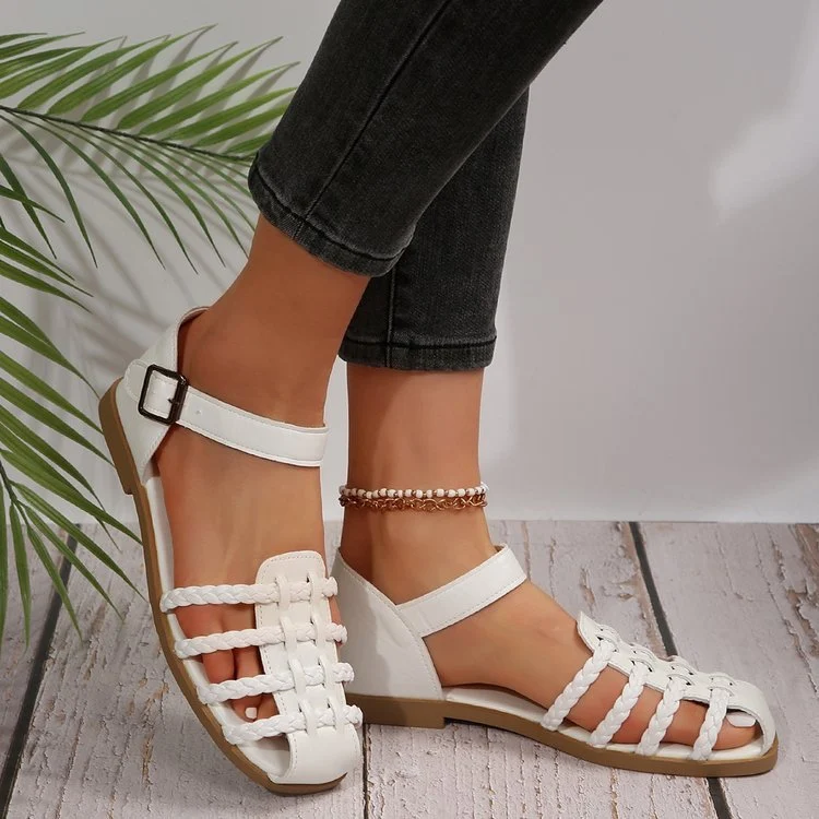 Sandálias Romanas Femininas Rasteirinhas Vazadas Retrô Tecidas. Conforto e Estilo para o Verão. Perfeitas para o Dia a Dia. — foto 12