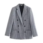 Nuovo cappotto da donna a quadri stile europeo e americano, doppiopetto, perfetto per un look elegante e alla moda. — foto 3