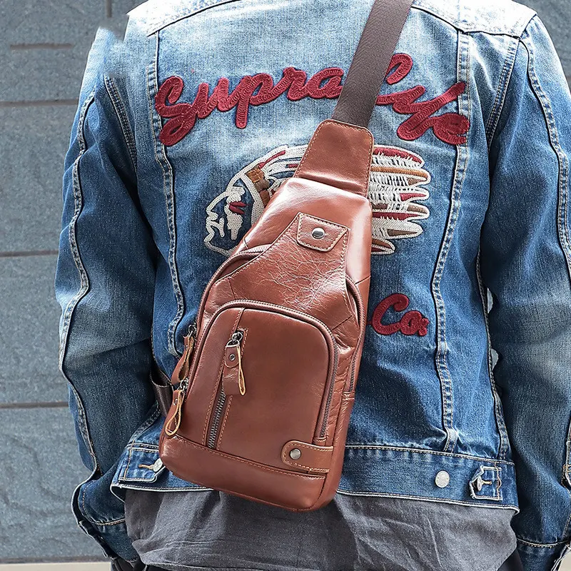 Męska torba na klatkę piersiową vintage, torba na ramię crossbody. Stylowa i praktyczna, idealna do codziennego użytku. Bezpieczne przechowywanie i wygoda. — zdjęcie 2