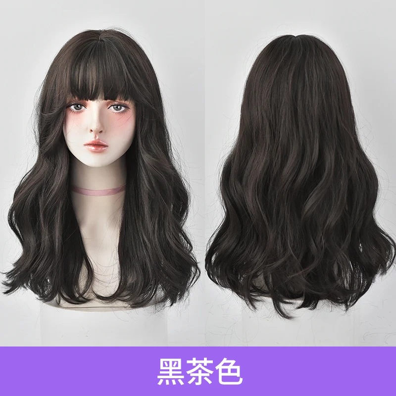 Peruca completa natural Cabelo longo cacheado com franja leve Cabelo médio longo fofo visual deslumbrante — foto 5