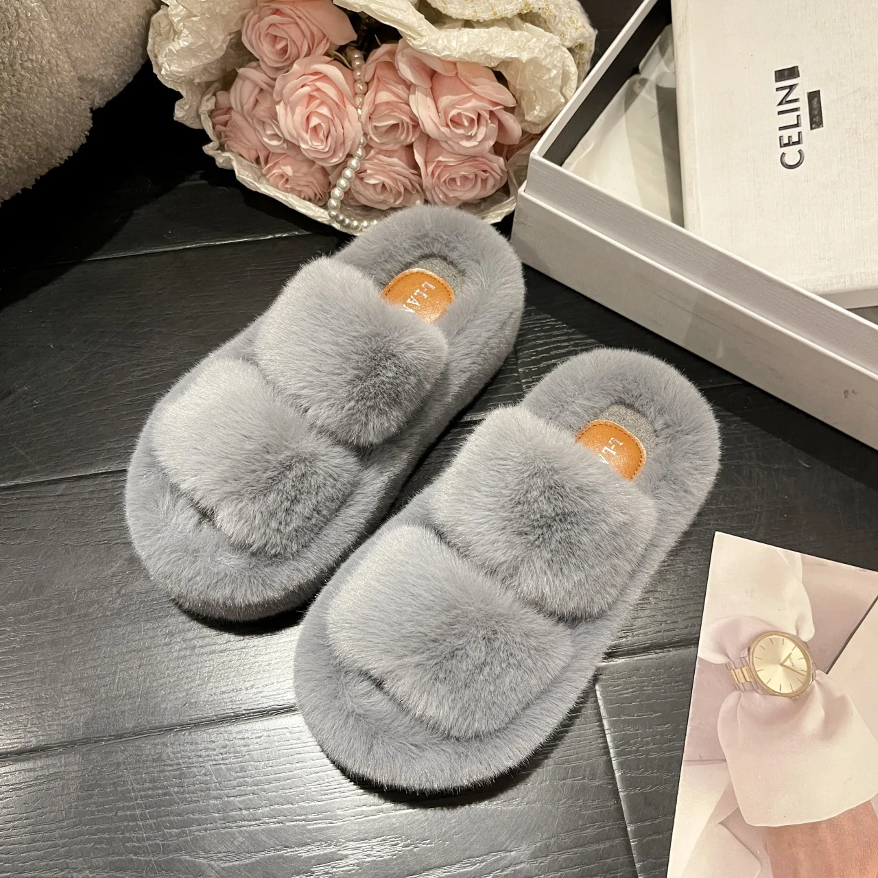 Plus size dames slippers dikke zool 7cm, geborstelde voering, voor thuis, heerlijk warm en comfortabel. — foto 3