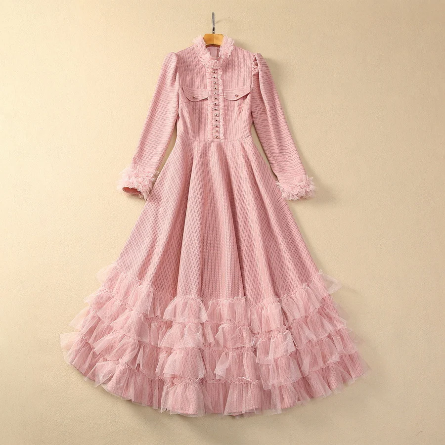 Title 2, Voile Stitching Stand Collar Long Sleeve Oversi...
