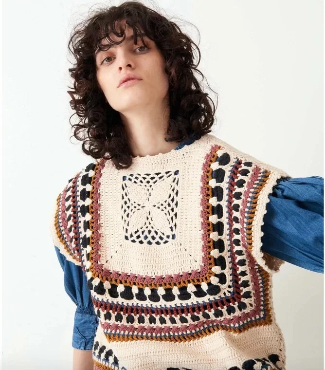 Heavy Industry Crochet Knitted Pullover Vest Fancy Yarn Cotton offers warmth, style, and comfort for demanding work envi — photo 15