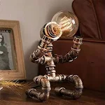 Luminária de mesa robô com cano de ferro criativo, estilo retrô industrial. Perfeita para café, bar ou escritório. Mesa de cano d'água. — foto 5
