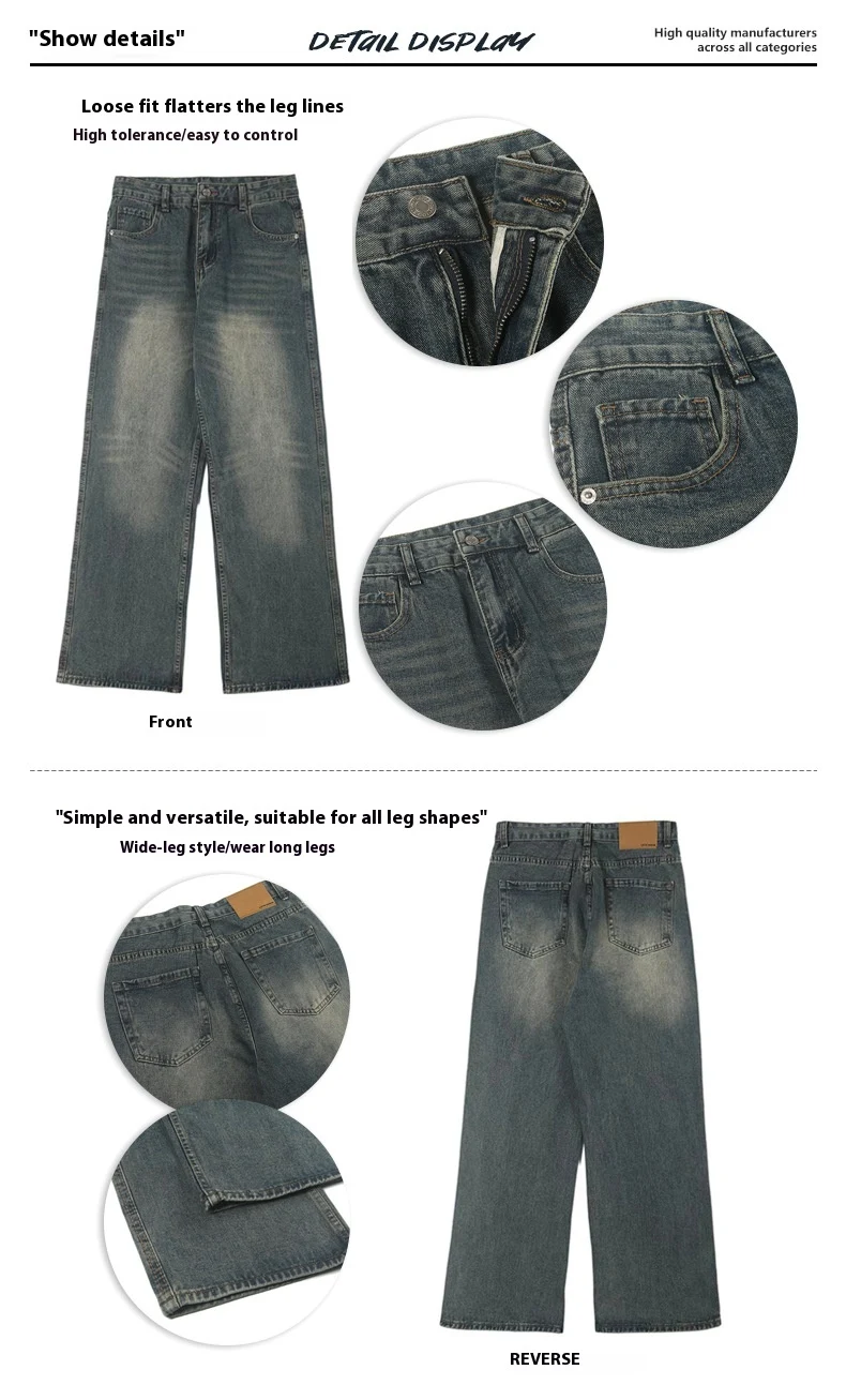 Title 11, Mens Vintage Loose Micro-Flared Jeans Comforta...