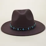 Bohemian Style Woven Leather Belt Denim Fur Felt Hat for a unique, stylish, and free-spirited look. — photo 4