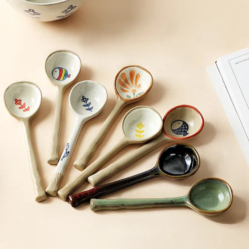 Title 10, Hand-painted ceramic rice spoon, creative rusti...