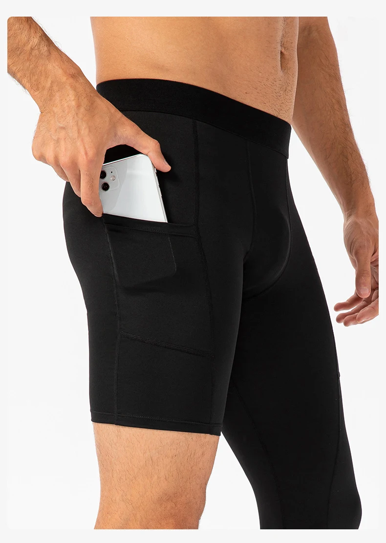Pantaloni da fitness da uomo aderenti, gamba singola, con tasca, lunghi. Ideali per l'allenamento, offrono comfort e libertà di movimento. — foto 10