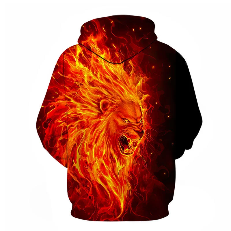 Moletom com capuz unissex Flame Lion King 3D, estampa digital vibrante. Conforto e estilo para fãs, perfeito para uso casual. — foto 4