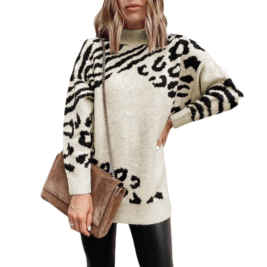 Title 5, Suéter leopardo com gola alta feminino Amazon n...