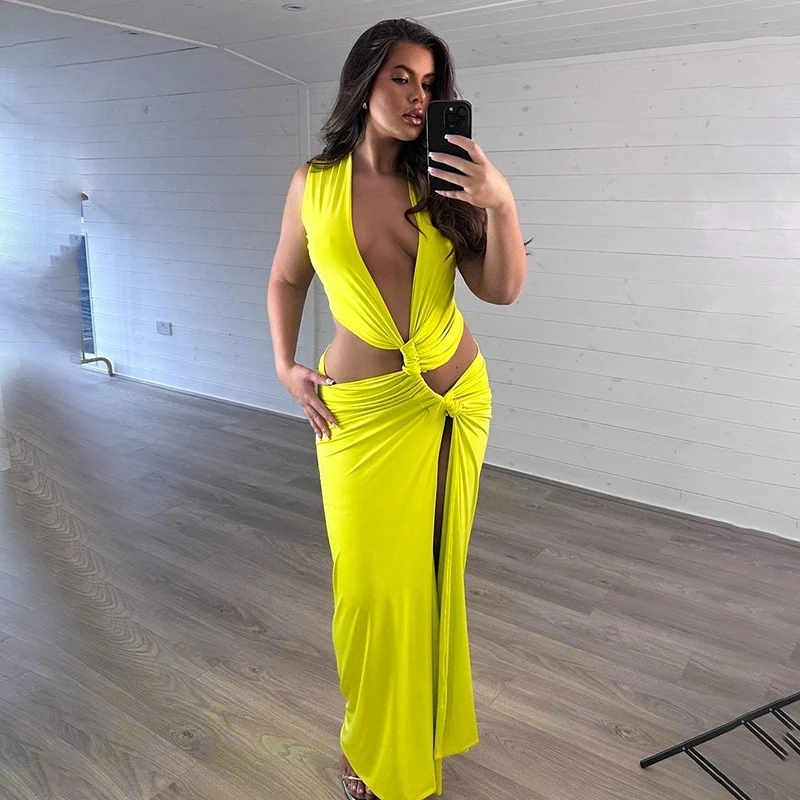 Title 12, Vestido feminino de cor sólida com decote em V ...