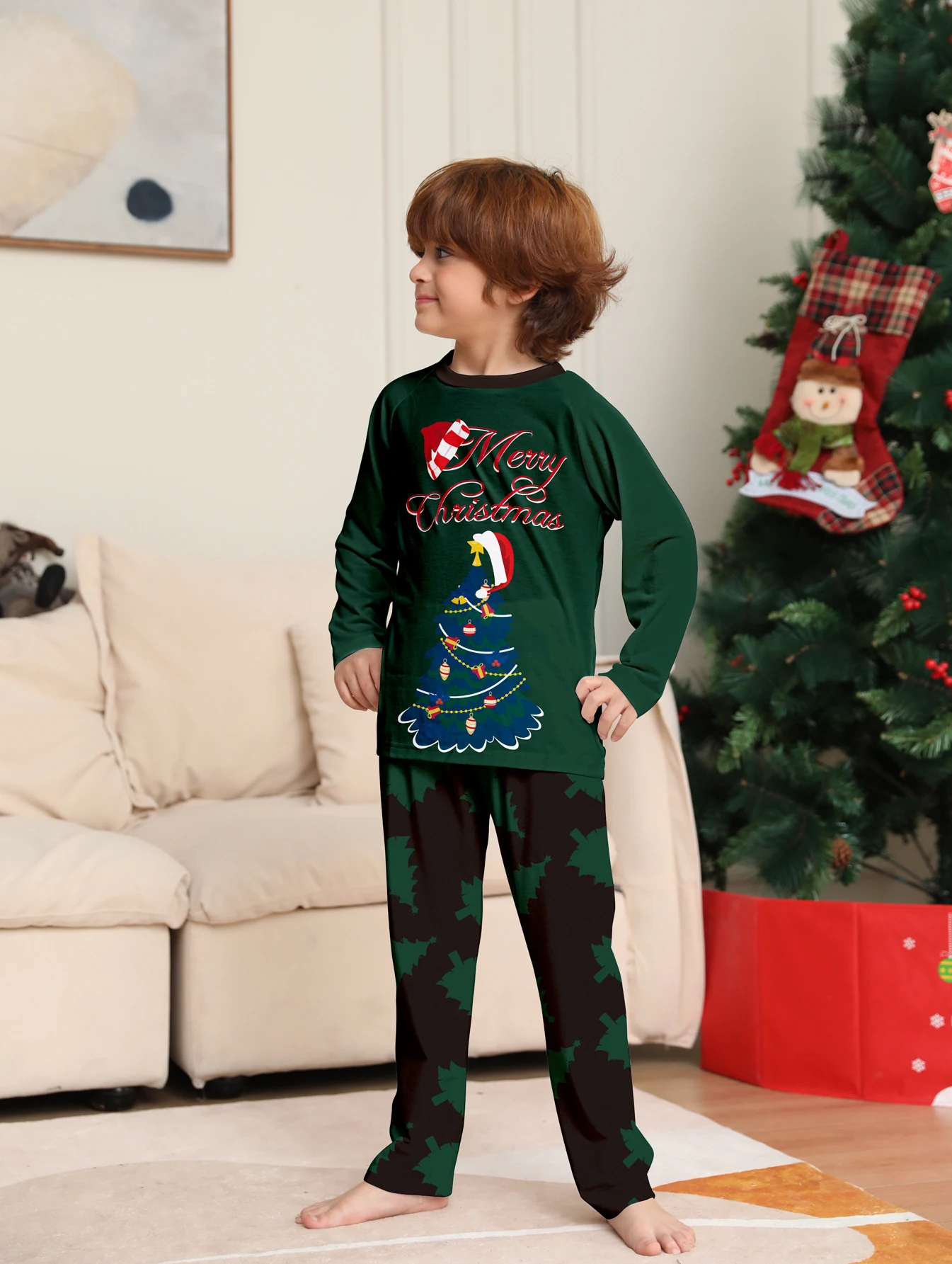 Title 4, Kerstboomprint pyjama met lange mouwen voor dam...