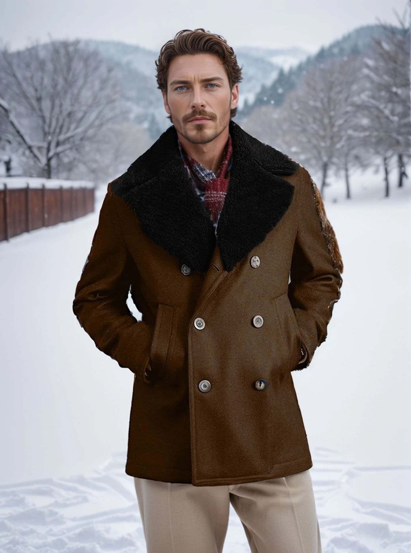 Title 10, Mens woolen coat with double breasted cotton c...