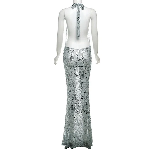 Title 6, Womens Fashionable Sequins Halter Fishtail Dress