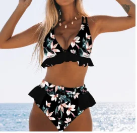 Title 2, Gerimpelde bikini met hoge taille en print, per...