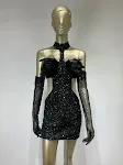 Halter Dress with Feather and Sequin Details, Short Hip Skirt, Gloves Included. Perfect for Dancing and Making a Stateme — photo 12