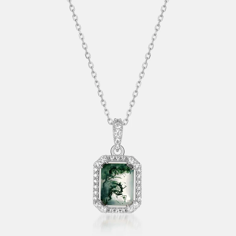 Pingente de prata S925 com pedra de musgo verde, um acessório elegante e natural que adiciona um toque único ao seu visual. — foto 3