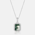 Pingente de prata S925 com pedra de musgo verde, um acessório elegante e natural que adiciona um toque único ao seu visual. — foto 3