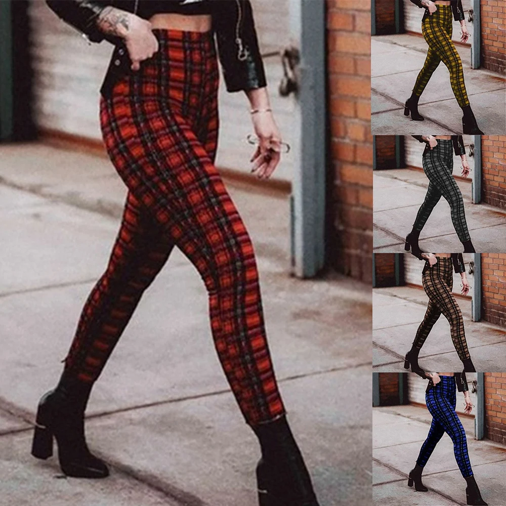 Title 7, Plaid high waist leggings for women, casual pan...