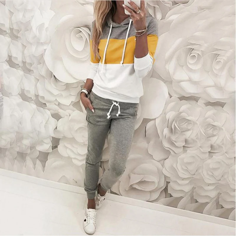 Dames casual splicing lange mouwen trui set, een comfortabele en stijlvolle outfit voor dagelijks gebruik en vrije tijd. — foto 3